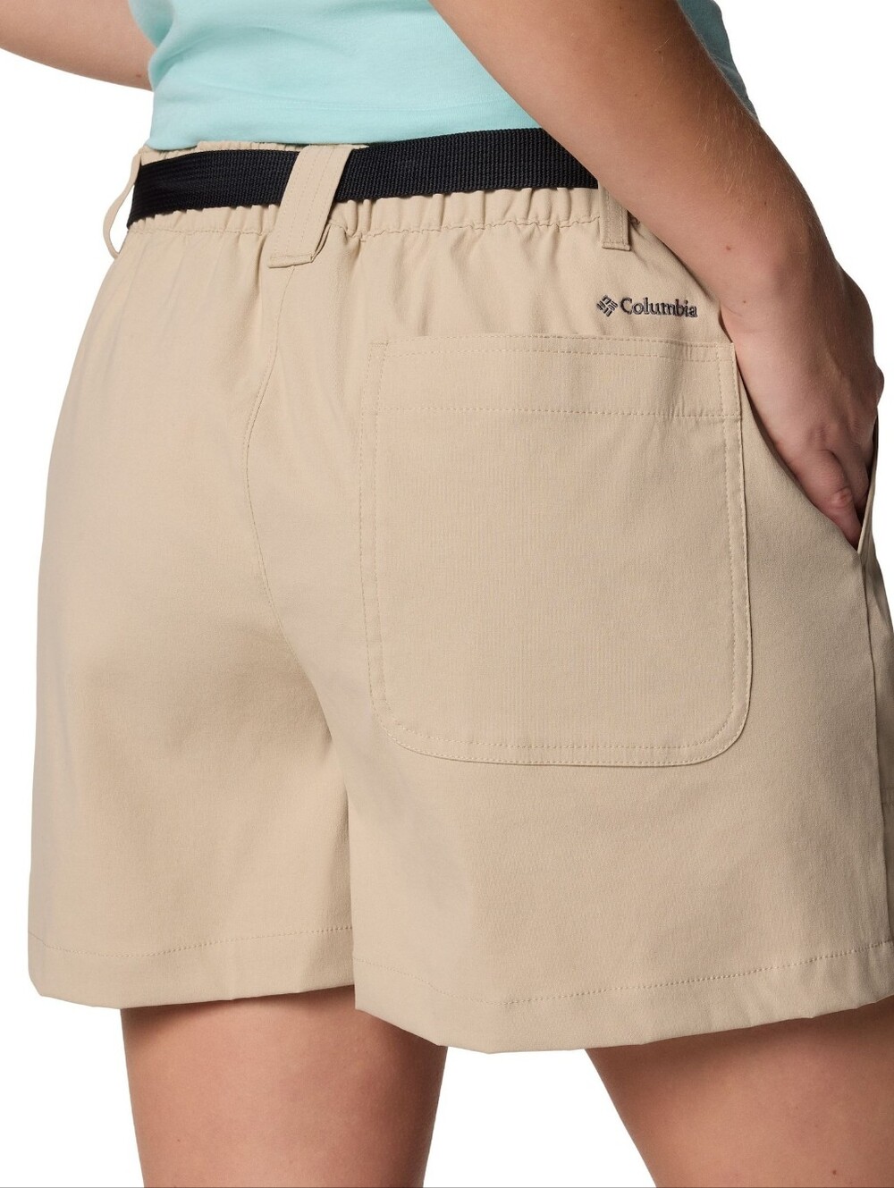Women’s Athletic Khaki Performance Shorts with Adjustable Black Belt, Size 3X